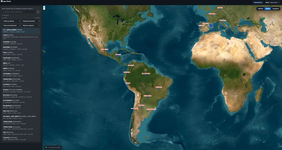 Mapa con la localización de estaciones en TAMS